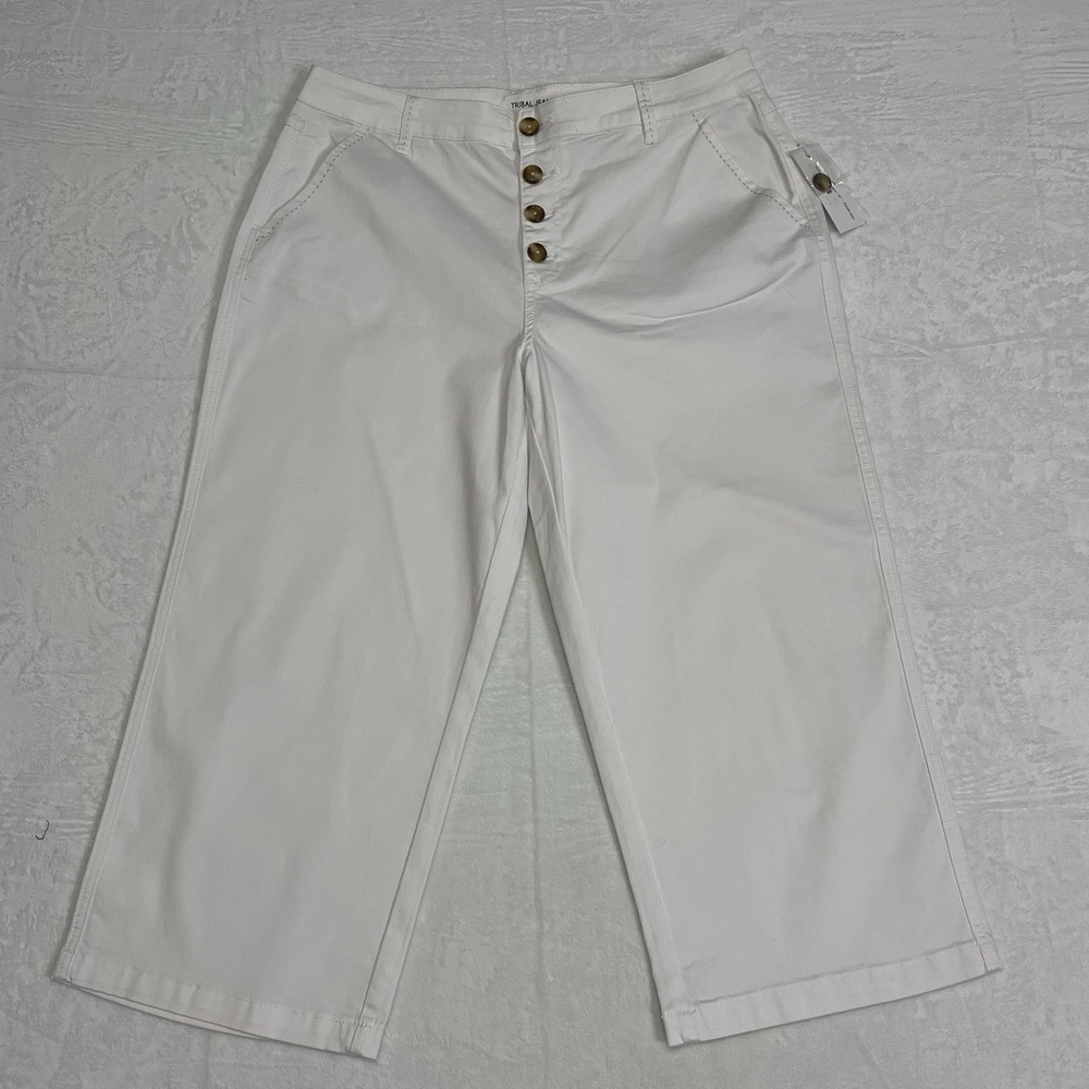 NWT Tribal Jeans Audrey Mid Rise Wide Crop Pants Womens Sz 16W White Stretch